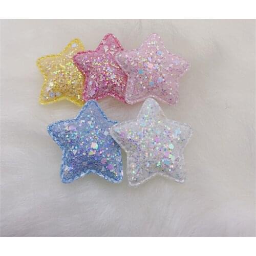 40Pcs/Lot 4.8CM Five Colors Glitter Shiny Star Padded Appliques For DIY Handmade Clothes Children Hair Clip Accessories Patches