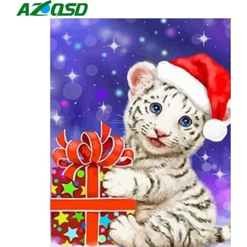 AZQSD Adult Painting By Number Canvas Kits Tiger Home Decoration DIY Pictures By Numbers Animal Unframe Christmas Gift