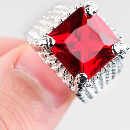 Bohemian Classic Fuchsia Women Ring Crystal Zircon Cut Silver Color Rings For Women Wedding Jewelry Women Mens Party Gifts