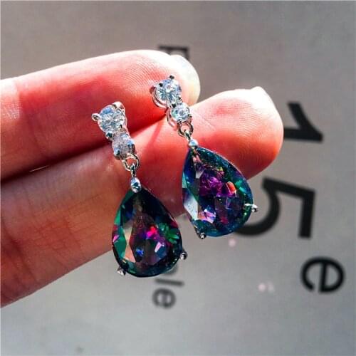 Charm Multicolor Crystal Zircon Water Drop Earrings For Women Mystic Rainbow Stone Dangle Earrings Female Wedding Bridal Jewelry