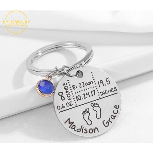 Personalized New Baby Birth State Keychain Gift For New First Father Mother Day Gift Baby Name Date Weight Time Height Birthston