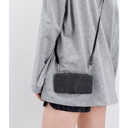 Crossbody Strap Cord Card Holder Flip Wallet Case for Redmi Note 8 Pro Note5 Note6 Note7 Pro 7 8 8A For Xiaomi 8 9 10 Note10 Pro