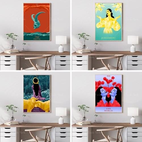 Girl in a Flower Field with Sheeps Illustration "The Fool" - High Quality Art Print - Tarot Card Design Artwork