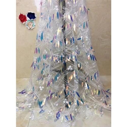 African net lace fabric with sequins Pretty Hot sell YG-440 embroidered tulle mesh lace fabric