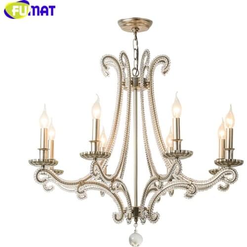 FUMAT American K9 Crystal Chandeliers Vintage Living Room Stair LED Crystal Lights Nordic Coffee Bar Lustre Crystal Chandlier
