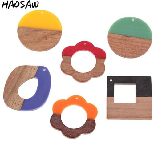 HAOSAW Choose 4Pcs/Lot Half Resin/Half Wood/Wood Resin Material/DIY Jewelry Making/Jewelry Accessory/HandMade/Earring Findings