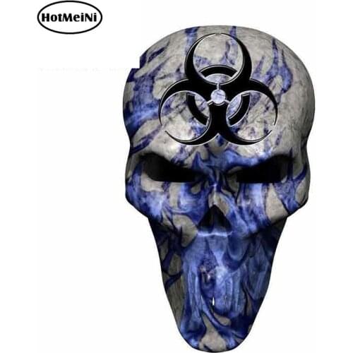 HotMeiNi 13cm x 7.7cm For Blue Flames Skull Bio Hazard Creative Sticker Car Accessories Vinyl Car Stickers Custom Printing