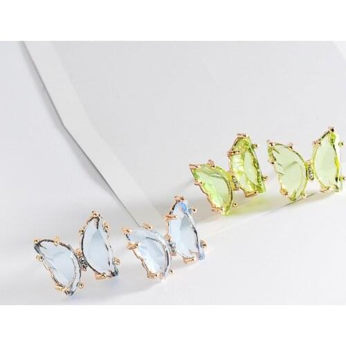 Dainty Female Crystal Earrings Colorful Butterfly Small Stud Earrings Simple transparent sweet Earrings For Women