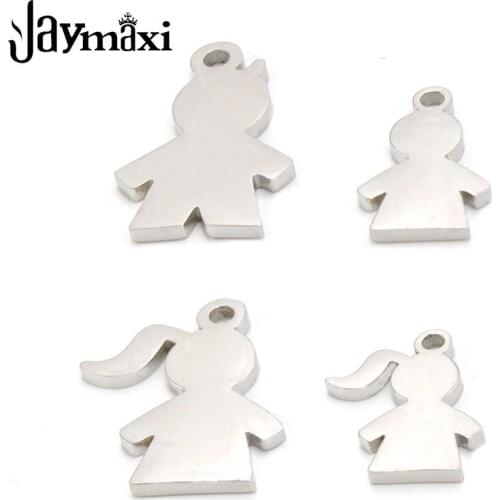 Jaymaxi Stainless Steel Boy Girls Charms Mirror Polished Pendant DIY Jewelry Making for Bracelet Accessories 20Piece/lot