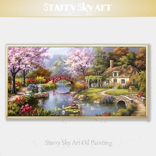 High Skills Artist Hand-painted High Quality Colorful Landscape Lake Oil Painting on Canvas Beautiful Country Home Oil Painting