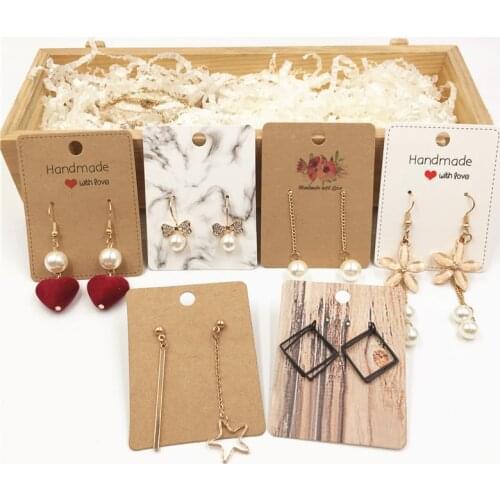 200PCS/Lot 6.5*5cm Fashion Earring Card Blank Jewelry cards Kraft Paper Ear Studs Hang price Tags Earring Jewelry Display Cards