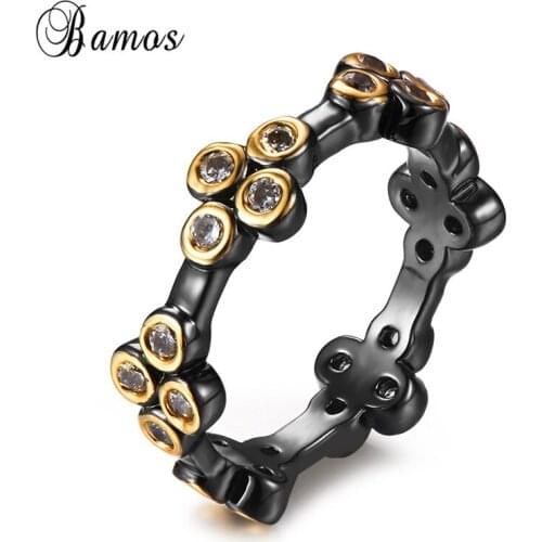 Bamos Punk Male Female CZ Stone Finger Ring Fashion Black Gold Filled Jewelry Vintage Wedding Rings For Men And Women