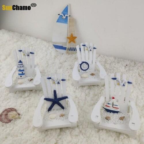 2Pcs Small Wooden Beach Chair Ornament Beach Theme Miniature Chair Decoration