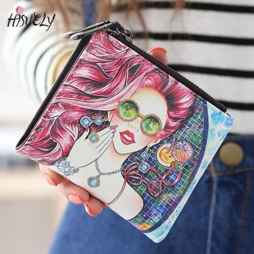HISUELY Cartoon Paragraphs Card Holder Change Coin Purse Clip Zipper Folding Cute Wallet Short Women Purse Holder Dollar Bag