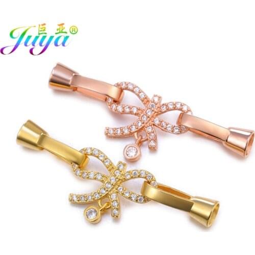 Juya DIY Making Natural Stone Pearls Beading Jewelry Mounts Supplies Micro Pave Zircon Bowknot Fastening Clasps Accessories