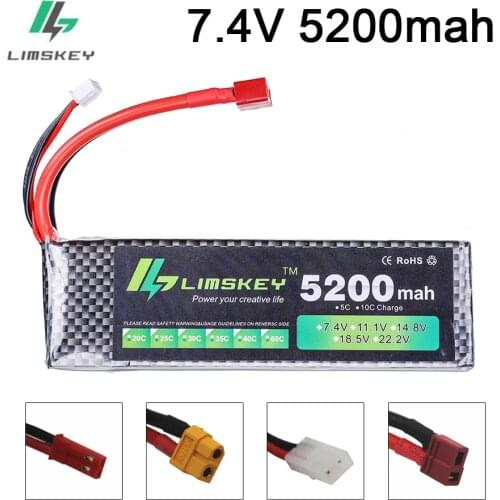 Limskey Power battery 7.4V 5200mAh Battery 30C RC toys Battery For Rc Helicopter Quadcopter Drone RC Car Boat 2S 7.4 v 5200 mah