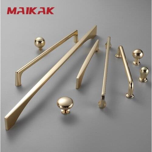 MAIKAK Zinc Alloy Bright Gold Cabinet Pulls Light Luxury Stylish Kitchen Handles for Furniture Drawer Knobs Cabinet Hardware
