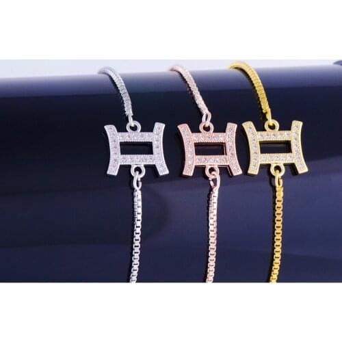 Supplies For Jewelry Bijoux Zircon Crystal Gemini Charms Bracelets Bangles Wholesale Copper Micro Pave Chain Bracelets Diy Gifts