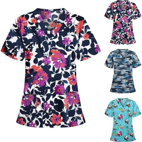 Medical Uniform for Women 2021 Womens Short Sleeve V-Neck Pocket Care Workers T-Shirt Tops Sexy Summer Medical Blouse Woman