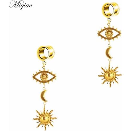 Miqiao 2pcs Fashion Personality Stainless Steel Devil Eyes Double Horn Ear Amplifier Exquisite Body Piercing Jewelry