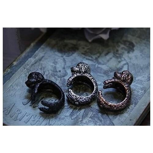 Fashion vintage Retro Anima Poodle Ring Antique Silver/Antique Bronze/Gun black cute lovely charm christmas gift for friend