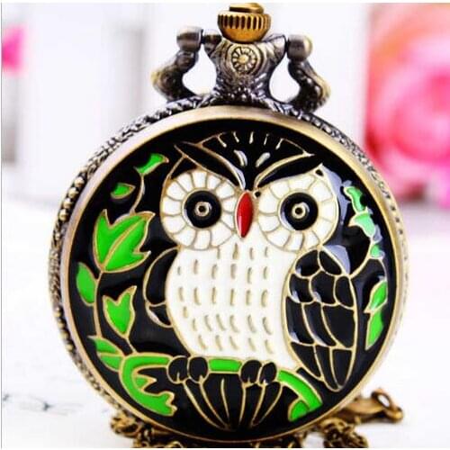 Fashion Cool Owl Quartz Pocket Watch With Necklace Chain Women Men Gift Clock Free Shipping 20pca /lot