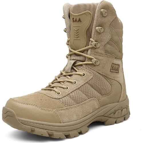 Man Genuine Leather Outdoors Hiking Trekking Camping Limit Self-defense Boots Sand Tactic High Help Desert Security Staff Shoes