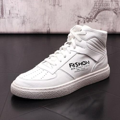 2021 New High Tops Designer Sneakers Men White Lace Up Flat Platform Shoes Rock Loafers Walking Ankle Boots Chaussure Punk Homme
