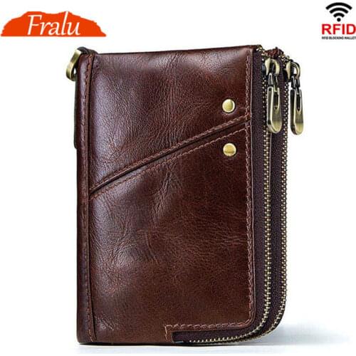 2021 new leather mens wallet multi-function double zipper vertical wallet multi-card fashion casual coin purse luxury designer