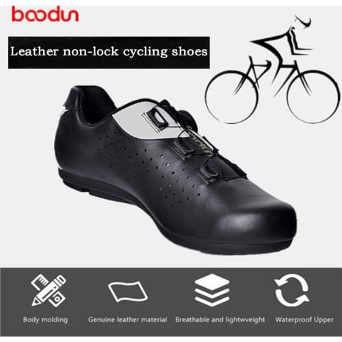 New BOODUN Bicycle Shoes Leather Self-locking Breathable Rubber Sole Non-slip Leisure Sport Road Bike Shoes Zapatillas Ciclismo
