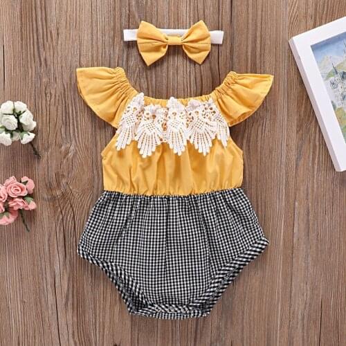 New Design Girl Babys Set Newborn Cotton Lace Decor Romper Summer Sleeveless Bodysuits With Headband Baby Girl Clothes