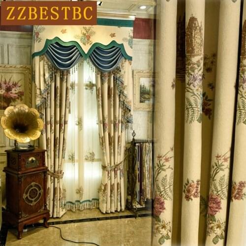 New classical Luxury landscape Blackout Curtains for Living Room Window high quality Beige elegant Curtain for bedroom hotel