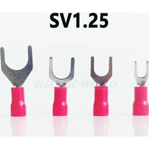 100pcs Wire connector Fork Spade Crimp Insulation Terminal SV1.25-3 SV1.25-4 SV1.25-5 SV1.25-6 Wire Cable Connector terminal