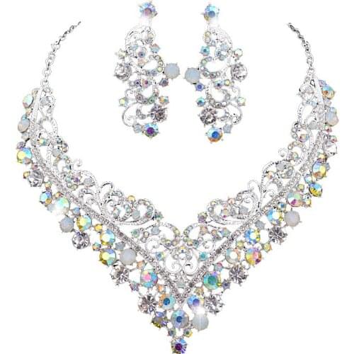 Opal Crystal AB Jewelry Sets Women Necklace And Earring Set Fashion India Style bridal Party Jewelry Dress Accessories Present