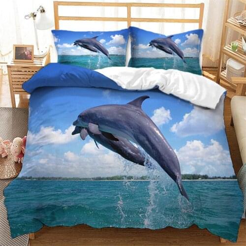 Dolphin Duvet Cover Child 3D Sea Animal Printed Bed Linen Set Quilt Cover Pillowcase Clothing Bed Set For Kids Boys Teenager