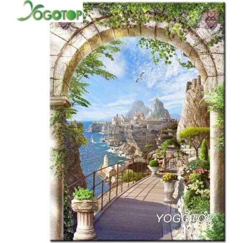 Seaside city 5D DIY Diamond Embroidery Sea Scenery Cross Stitch Full diamond painting rhinestone flower garden door YY2759