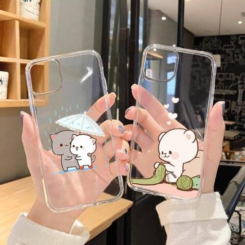 Cartoon cute lovely cat panda pink Phone Cases Transparent for iPhone 6 7 8 11 12 s mini pro X XS XR MAX Plus SE cover funda