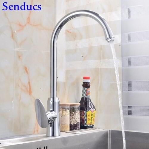 Senducs Quality Brass Kitchen Sink Faucet Luxury Hot Cold Copper Kitchen Mixer Tap New Arrival Polished Chrome Kitchen Faucets