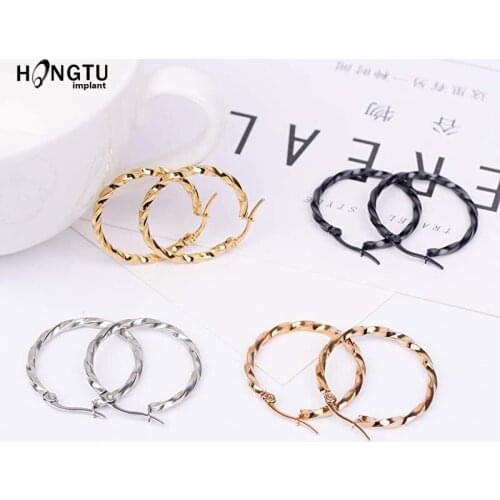 Hoop Earrings for Women Fashion Round Twisted Big Silver Color Ear Rings Gold Circle Stainless Steel Stud Body Jewelry for Woman