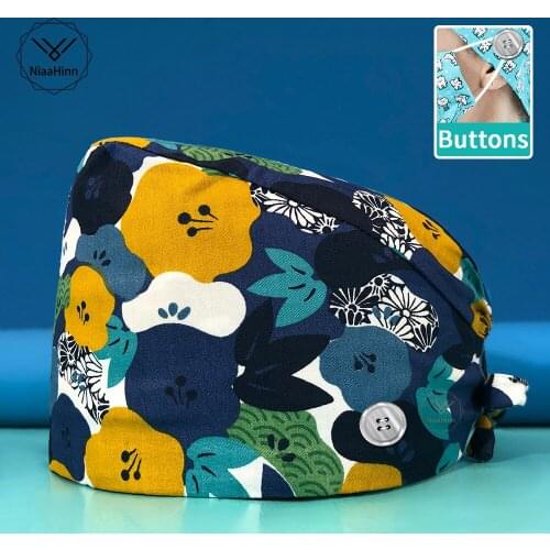 Flower print pattern anti-dirty cleaning cap cartoon cute scrub hair salon Baotou housekeeping dentist scrub nursing cap