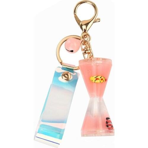 Cute Ocean Penguin Fish Doll Keychain Metal Diy Liquid Floating Bottle Keyring Couple Bag Pendant Keyfob Jewelry Accessories