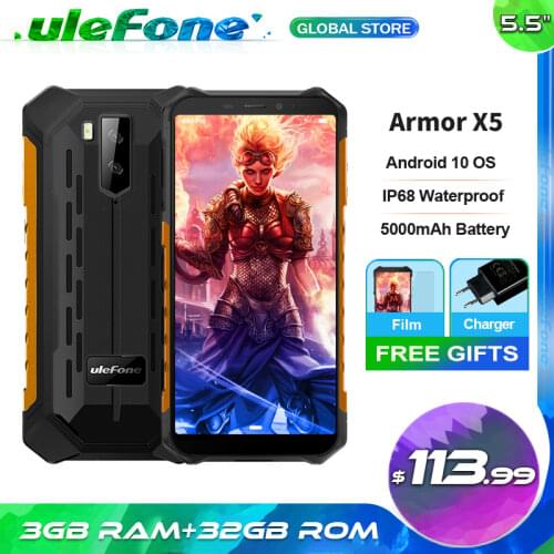 Ulefone Smartphone Armor X5 Android 10.0 5.5" HD+ 3GB RAM 32GB ROM NFC Face ID Dual SIM 4G LTE Mobile Phone