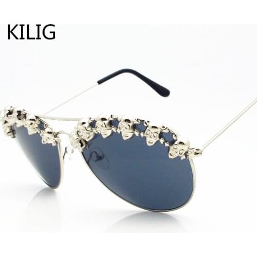 Woman Men Steampunk Gothic Hip Hop Sun Glasses Halloween Party Festival Funny silver Metal Frame