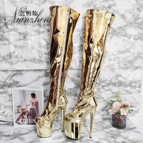 Style 20CM Super High Stripper Heeled Thick Platform Winter Over The Knee Boots 8 Inch Nightclub Pole Dance Shoes Round Toe Sexy