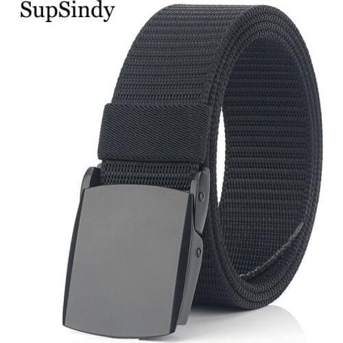 SupSindy Mans nylon belt luxury metal buckle Canvas Belts for men fashion jeans Waistband outdoor casual male strap Top quality