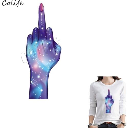 Starry Sky Iron-on Transfer Creative Space Finger Cloth Sticker For Kids Fashion DIY Decoration Patches For Jeans T-shirt