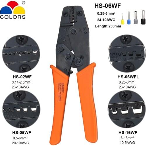Tube Bootlace Crimping Pliers 0.25-16mm2 26-5AWG Insulated Non-insulated Ferrules Butt Terminals Crimper Jaw Set Kits 203mm