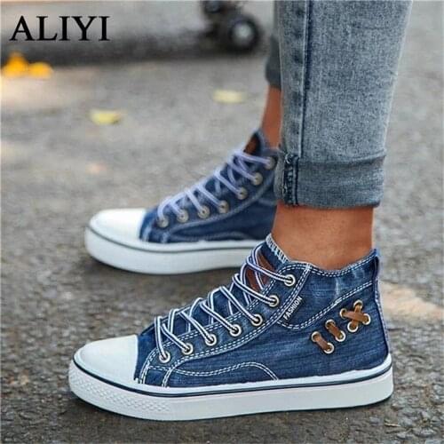 High Top Canvas Sneakers 2021 New Lace Up Comfortable Women Casual Denim Shoes Dropshipping 35-43 Large-Sized Female Sport Flats