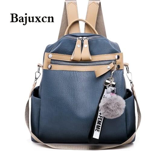 Womens backpack large-capacity bag multi-function leather travel backpack ladies designer elegant shoulder bag hair ball pendan