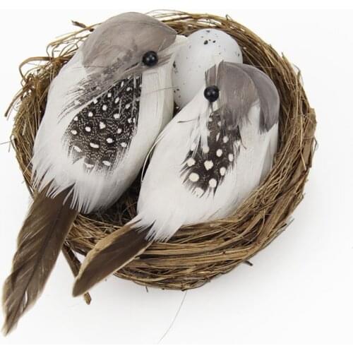 1 Set Realistic Feathered Birds Artificial Birds Nest & Birds Eggs Garden Outdoor Craft Birds for Garden Parties Lawn Home Decro